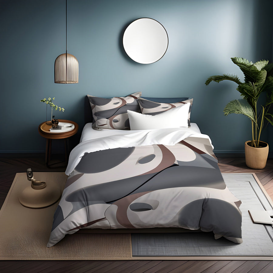 Gray Organic Shape Abstract Pattern Duvet Cover