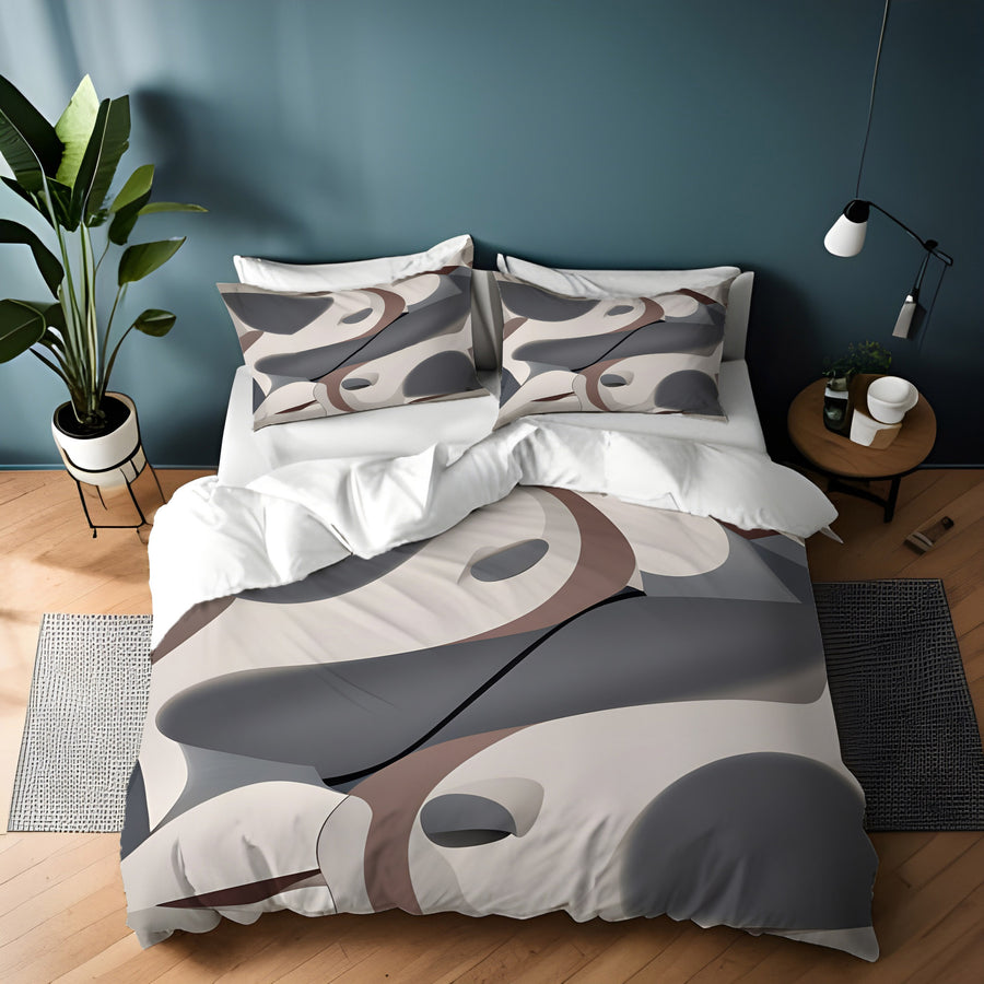 Gray Organic Shape Abstract Pattern Duvet Cover