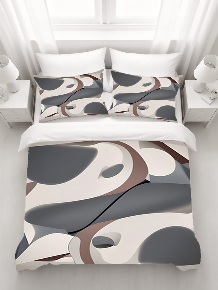 Gray Organic Shape Abstract Pattern Duvet Cover