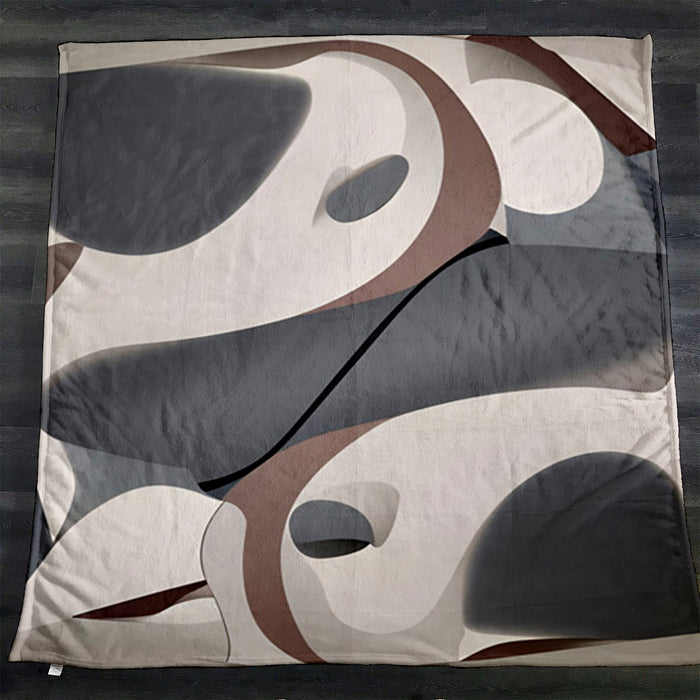 Gray Organic Shape Abstract Pattern Fleece Sherpa Blanket