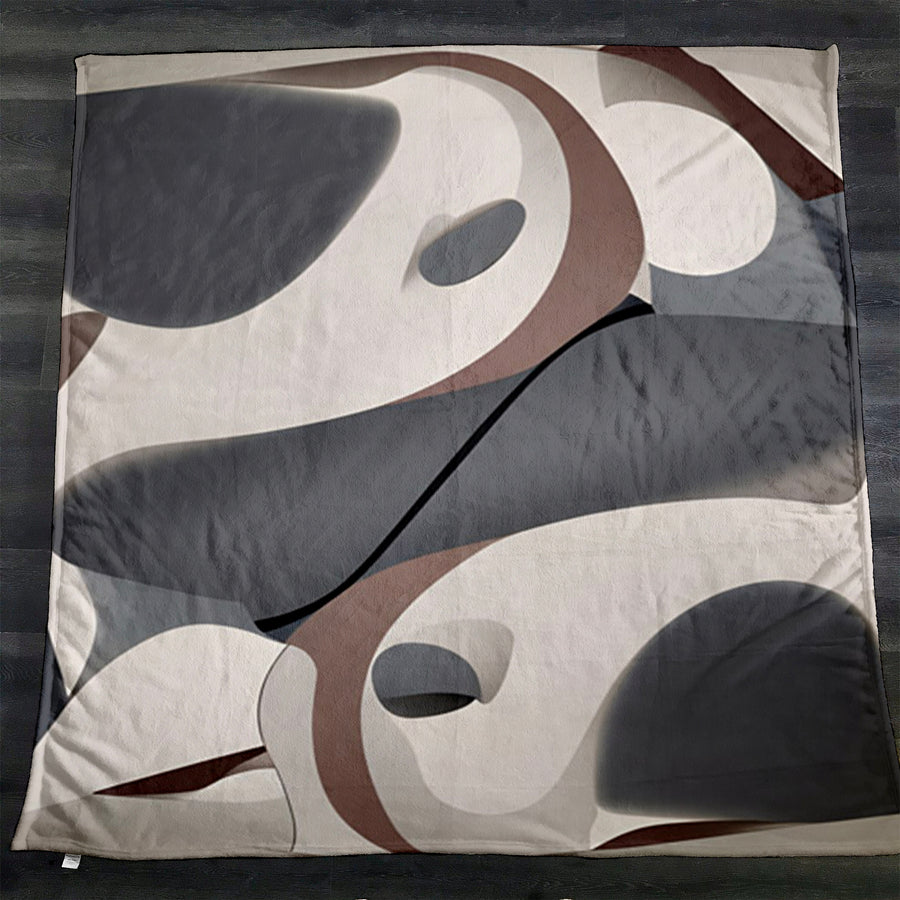 Gray Organic Shape Abstract Pattern Fleece Sherpa Blanket