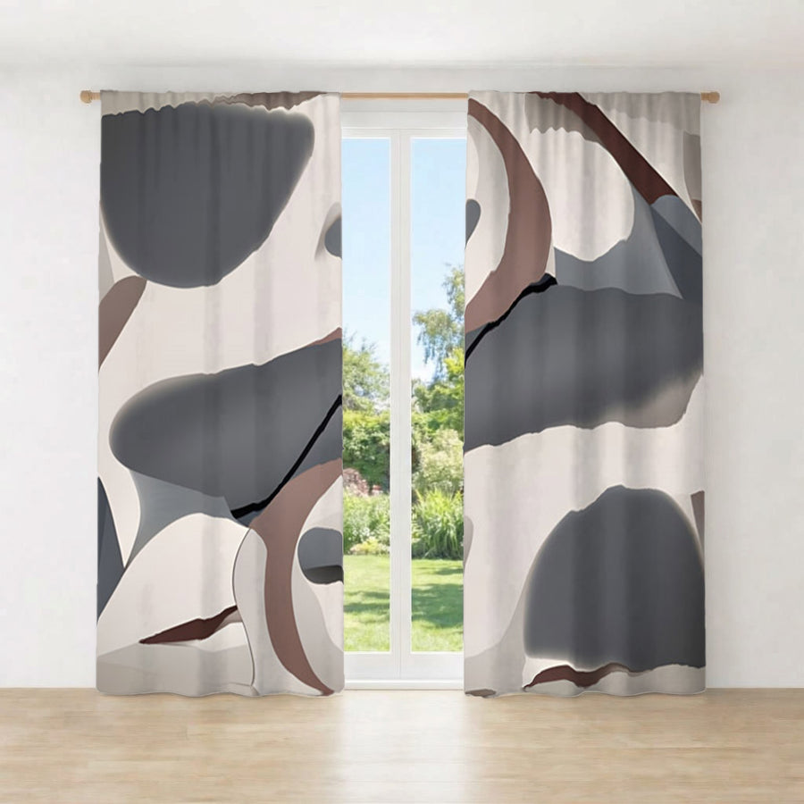 Gray Organic Shape Abstract Pattern Window Curtains