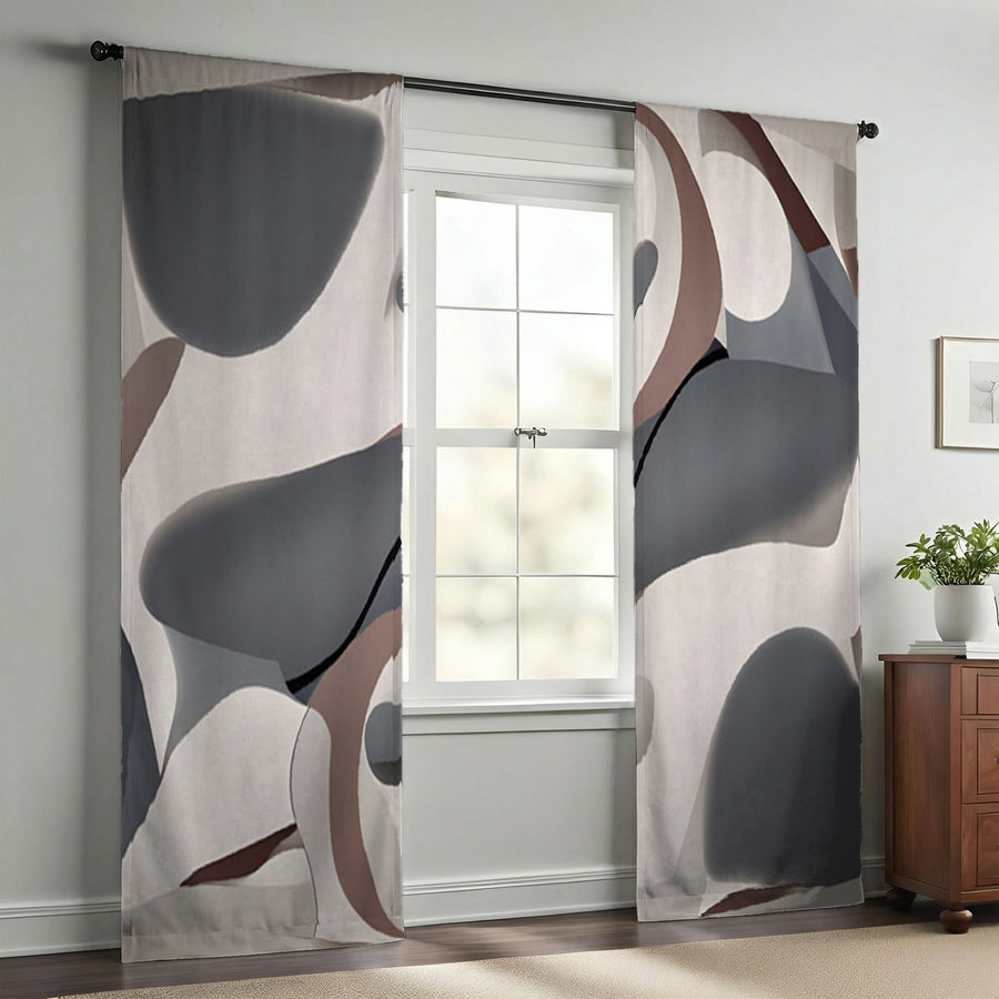 Gray Organic Shape Abstract Pattern Window Curtains