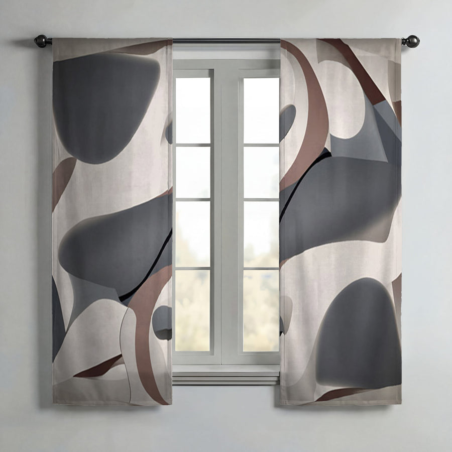 Gray Organic Shape Abstract Pattern Window Curtains