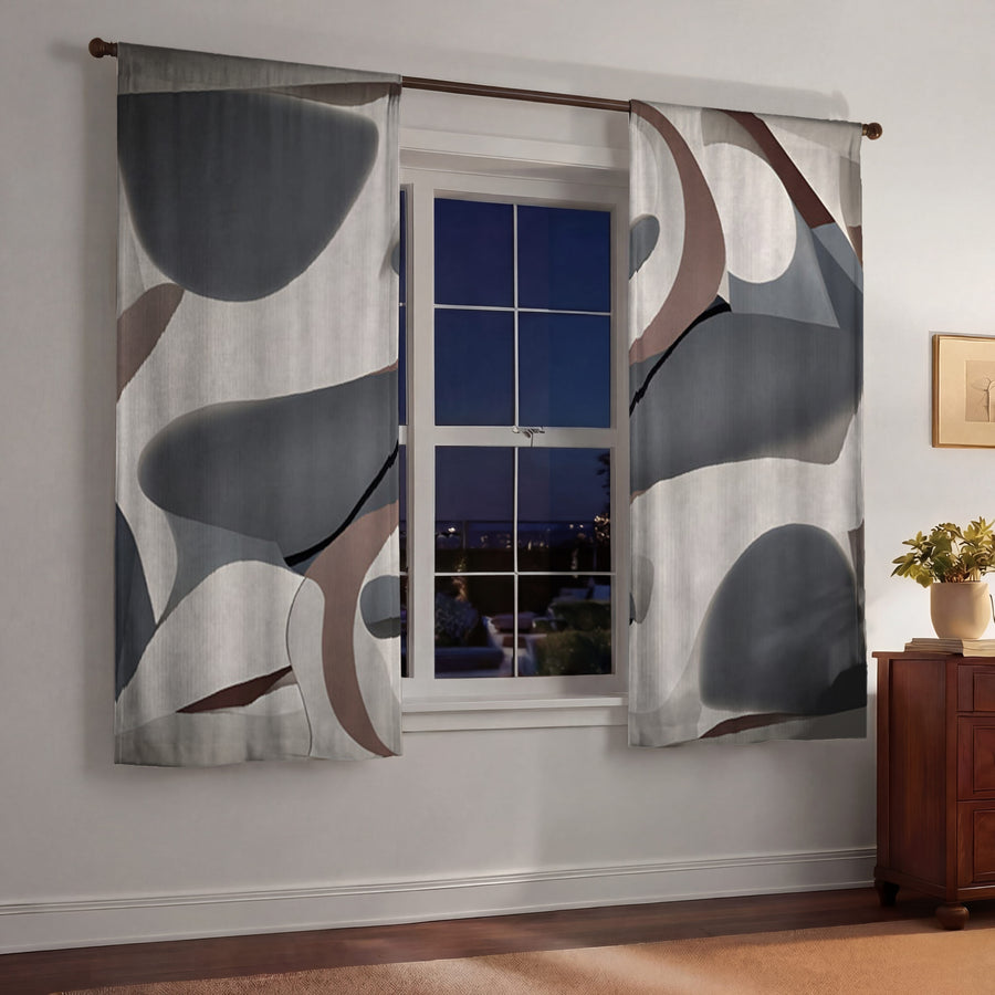 Gray Organic Shape Abstract Pattern Window Curtains