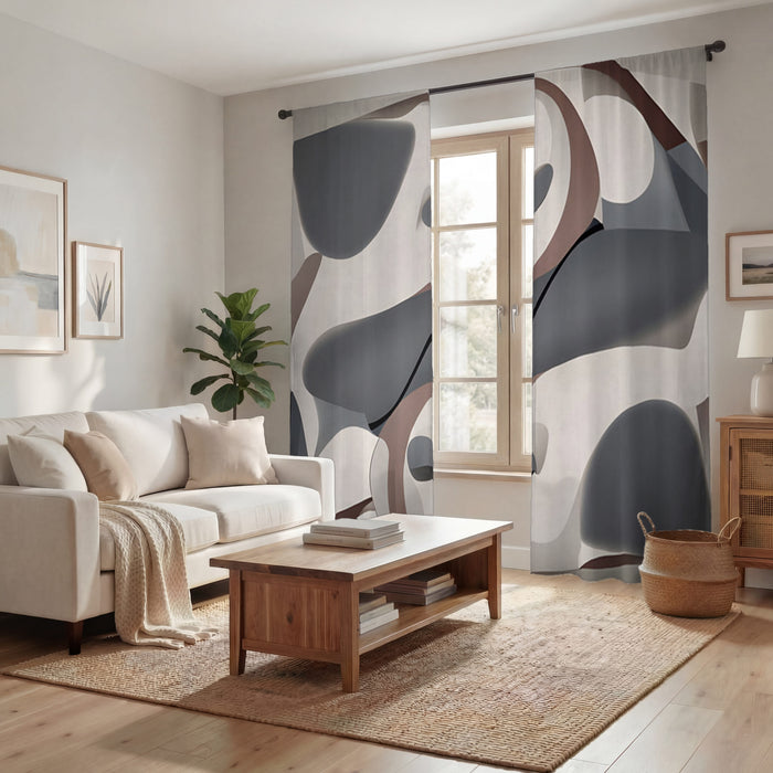 Gray Organic Shape Abstract Pattern Window Curtains
