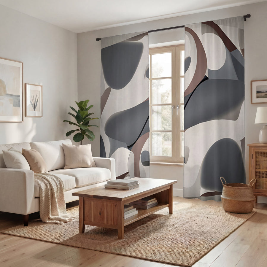 Gray Organic Shape Abstract Pattern Window Curtains