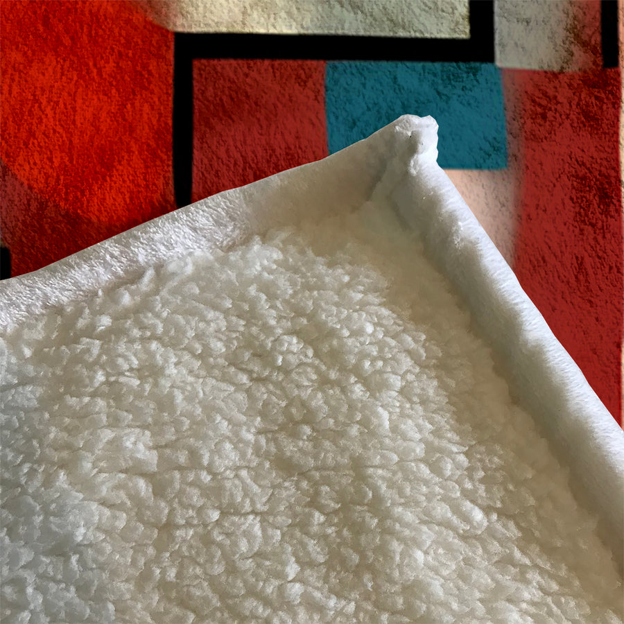 Red and Black Geometric MCM Block Pattern Fleece Sherpa Blanket