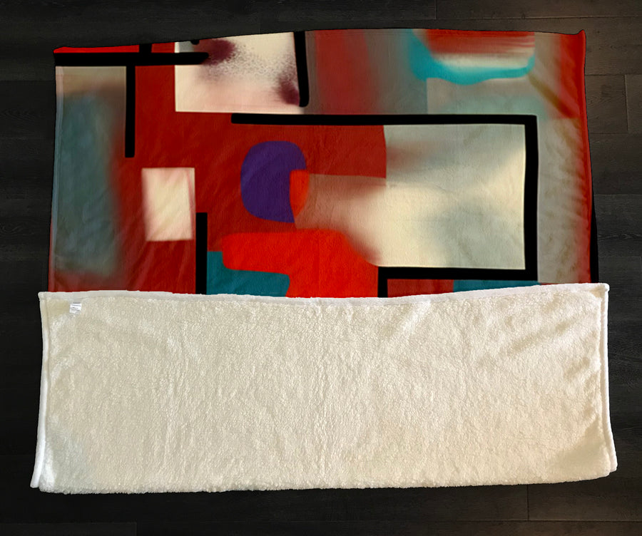 Red and Black Geometric MCM Block Pattern Fleece Sherpa Blanket