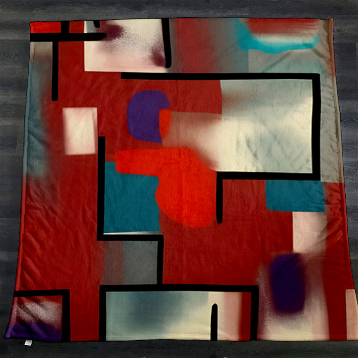 Red and Black Geometric MCM Block Pattern Fleece Sherpa Blanket