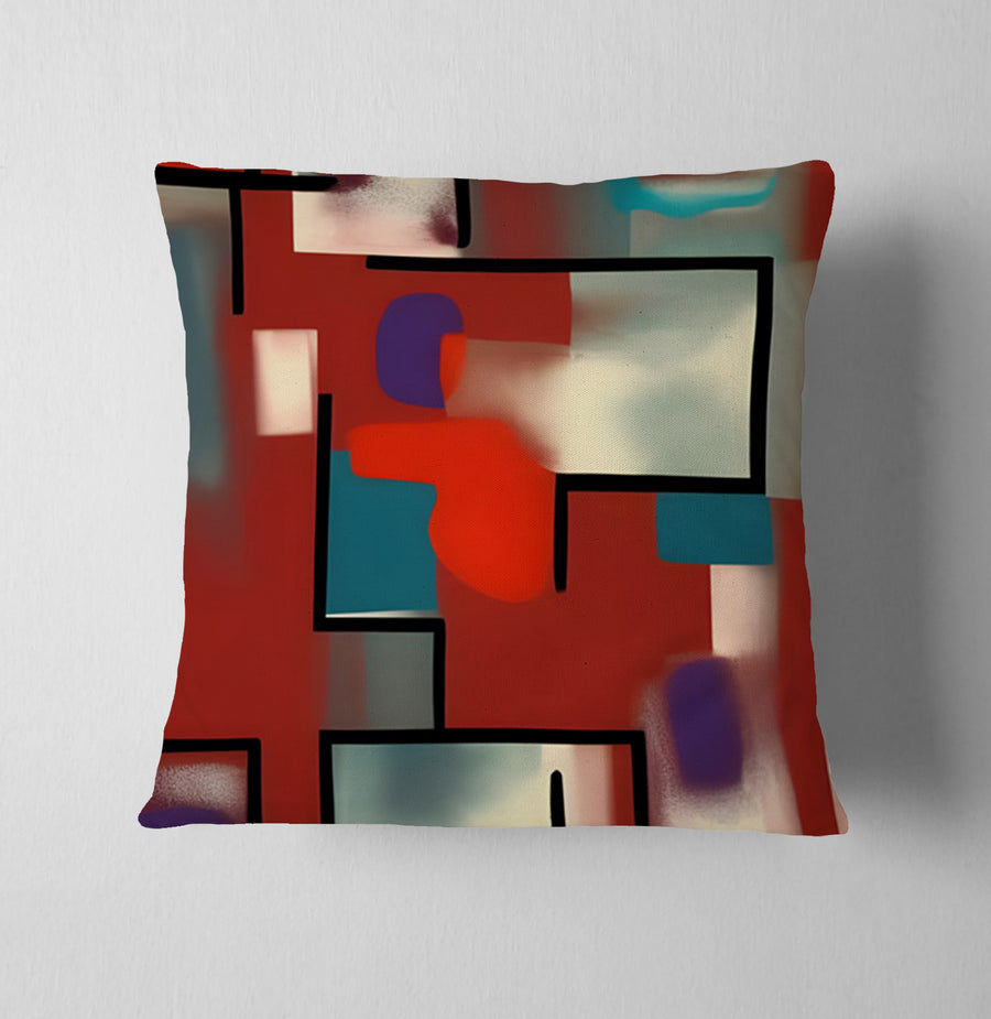 Red and Black Geometric MCM Block Pattern Throw Pillow Cover