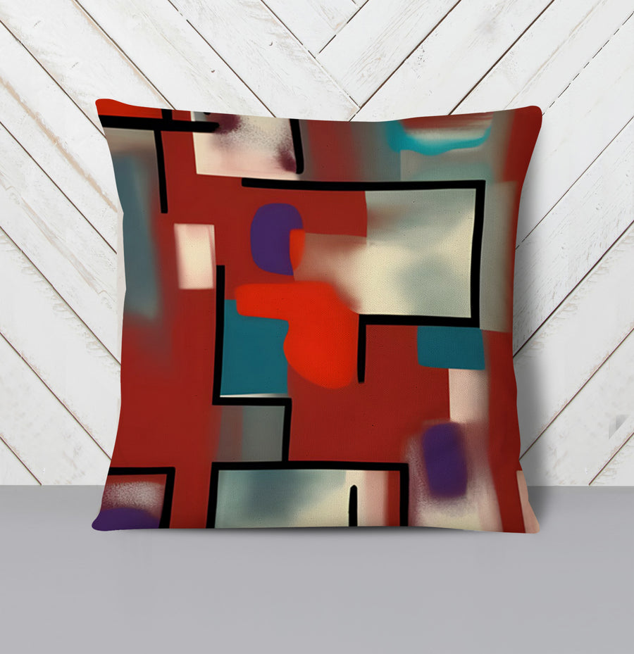 Red and Black Geometric MCM Block Pattern Throw Pillow Cover