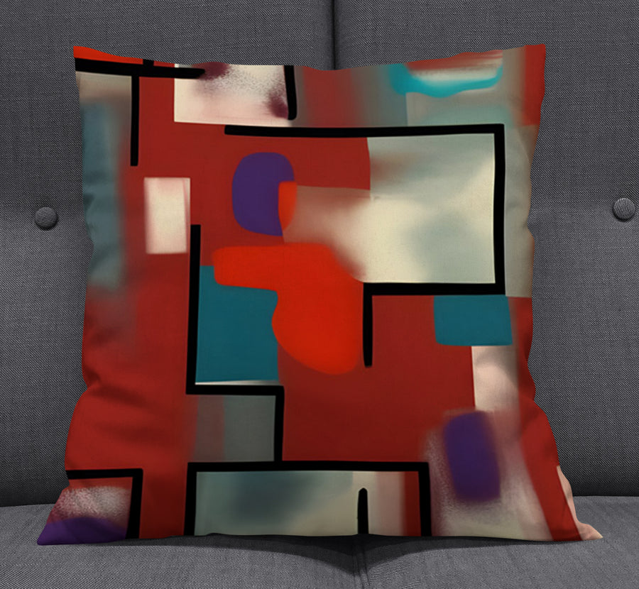 Red and Black Geometric MCM Block Pattern Throw Pillow Cover