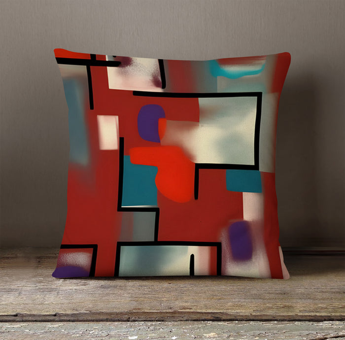 Red and Black Geometric MCM Block Pattern Throw Pillow Cover