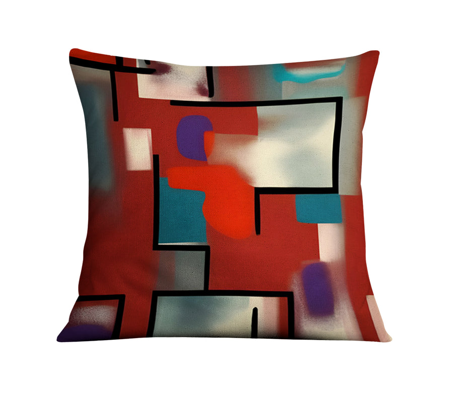 Red and Black Geometric MCM Block Pattern Throw Pillow Cover