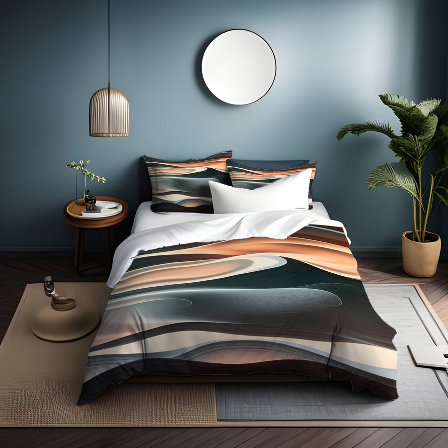 Beige and Teal Fluid Abstract Pattern Duvet Cover