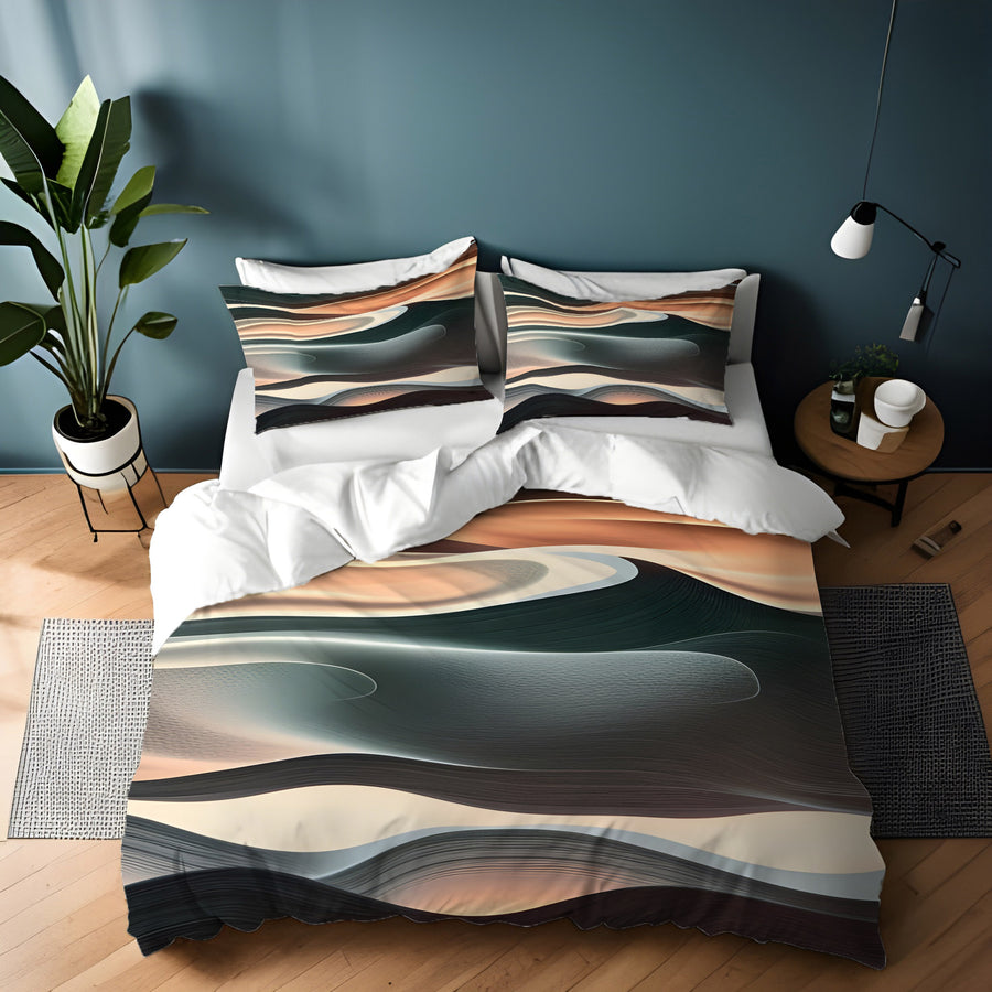 Beige and Teal Fluid Abstract Pattern Duvet Cover