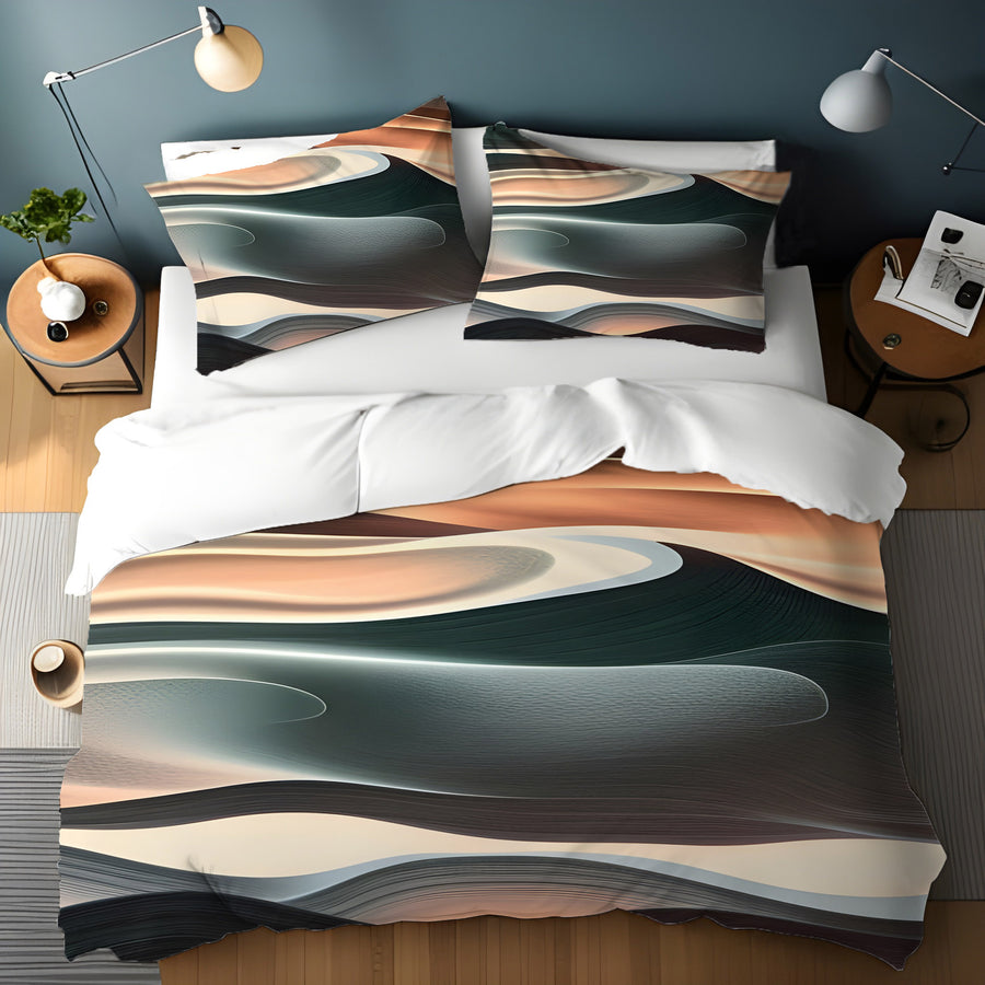 Beige and Teal Fluid Abstract Pattern Duvet Cover