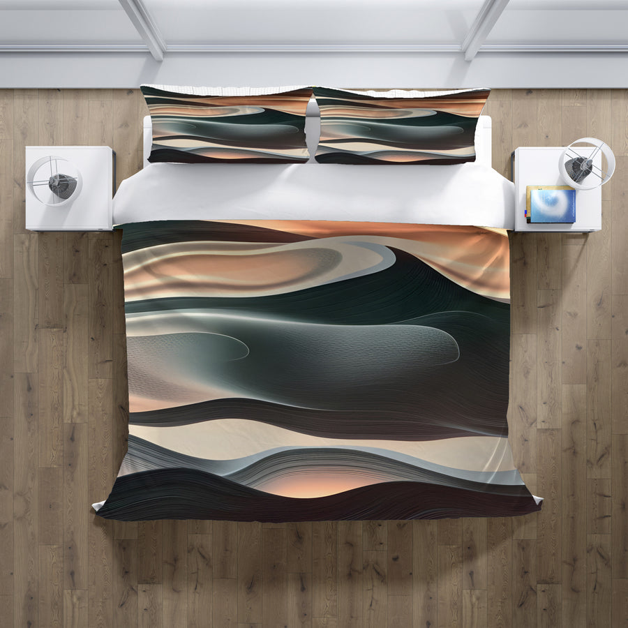 Beige and Teal Fluid Abstract Pattern Duvet Cover