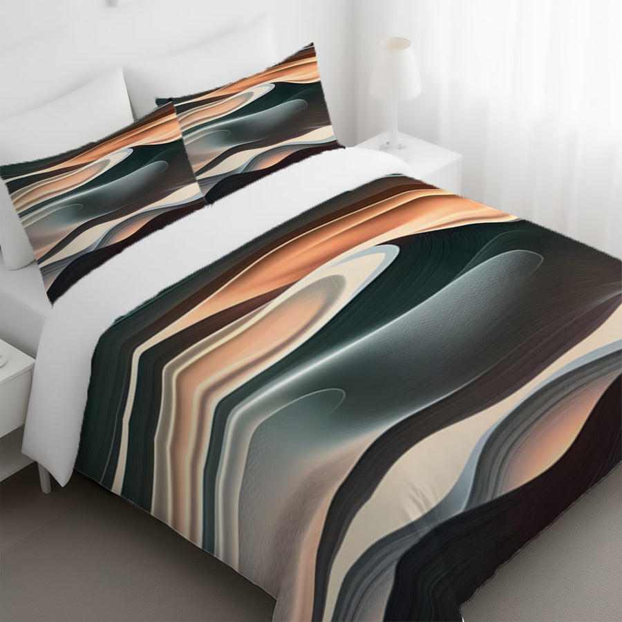 Beige and Teal Fluid Abstract Pattern Duvet Cover