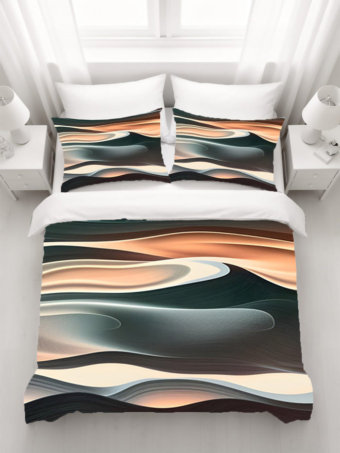 Beige and Teal Fluid Abstract Pattern Duvet Cover
