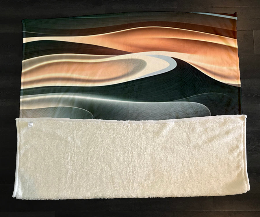 Beige and Teal Fluid Abstract Pattern Fleece Sherpa Blanket