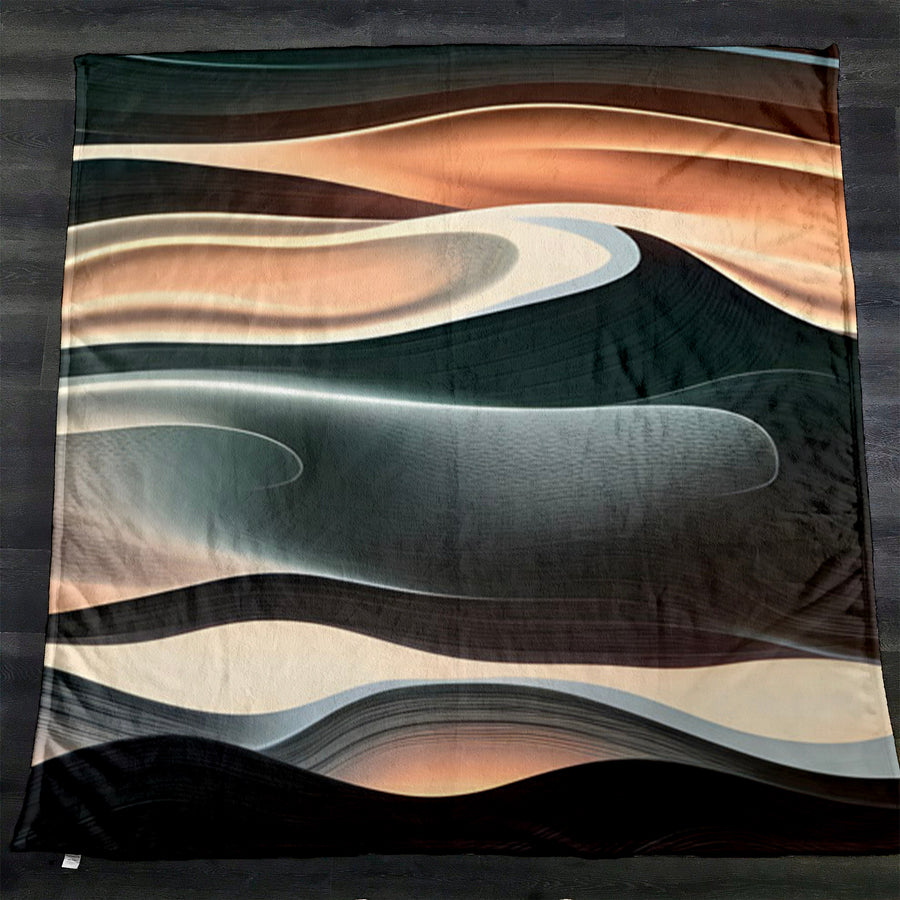 Beige and Teal Fluid Abstract Pattern Fleece Sherpa Blanket