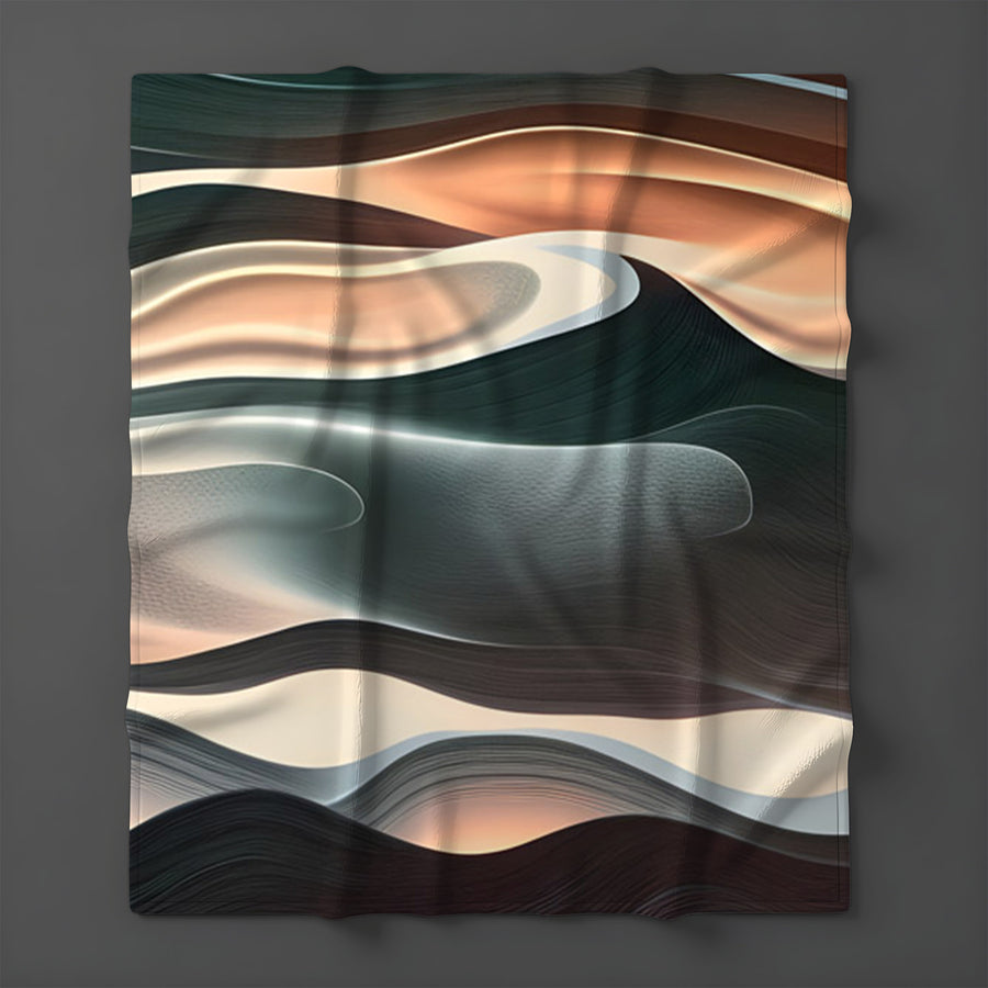 Beige and Teal Fluid Abstract Pattern Fleece Sherpa Blanket