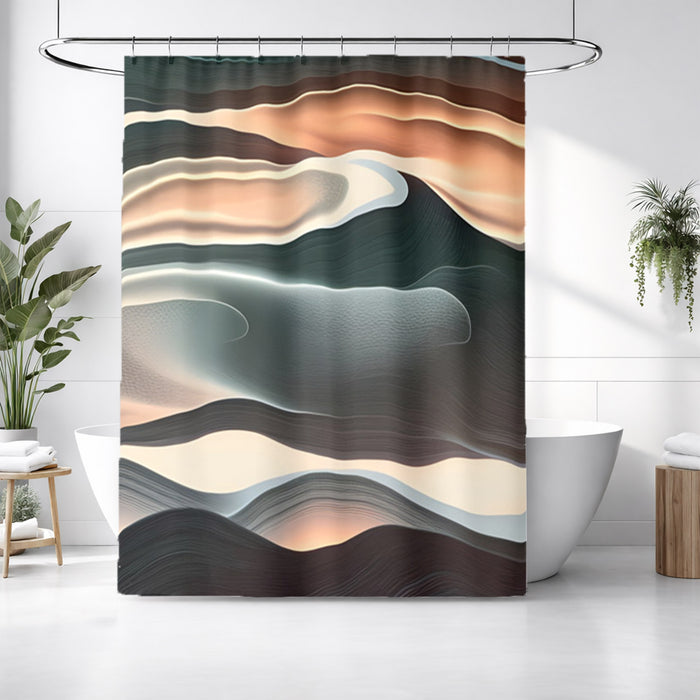 Beige and Teal Fluid Abstract Pattern Shower Curtain