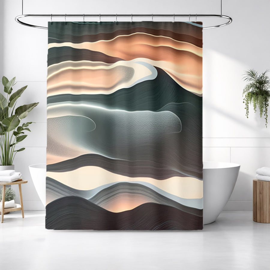 Beige and Teal Fluid Abstract Pattern Shower Curtain