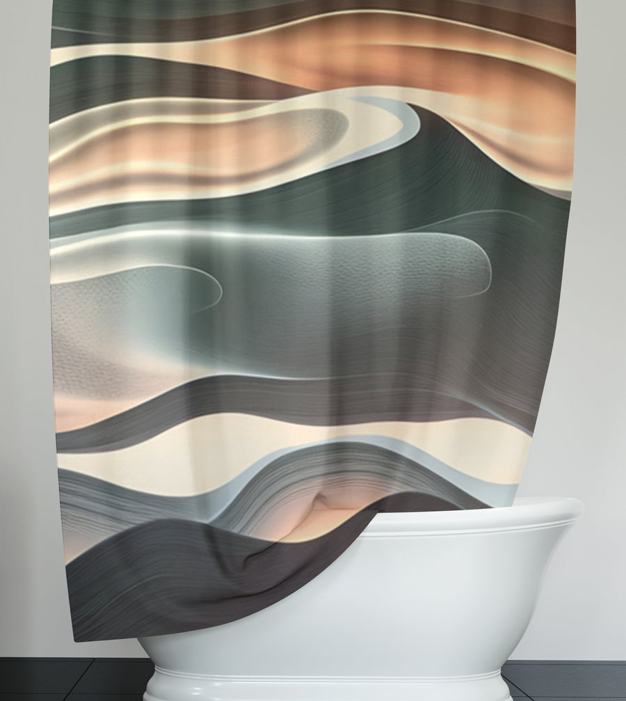 Beige and Teal Fluid Abstract Pattern Shower Curtain
