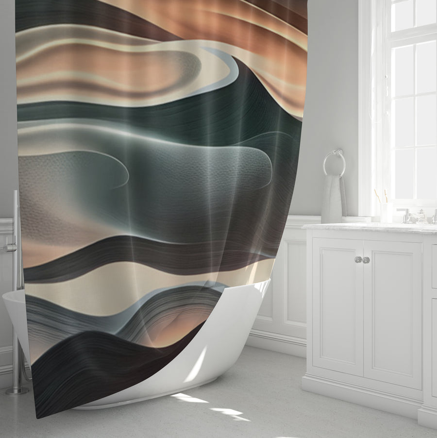 Beige and Teal Fluid Abstract Pattern Shower Curtain