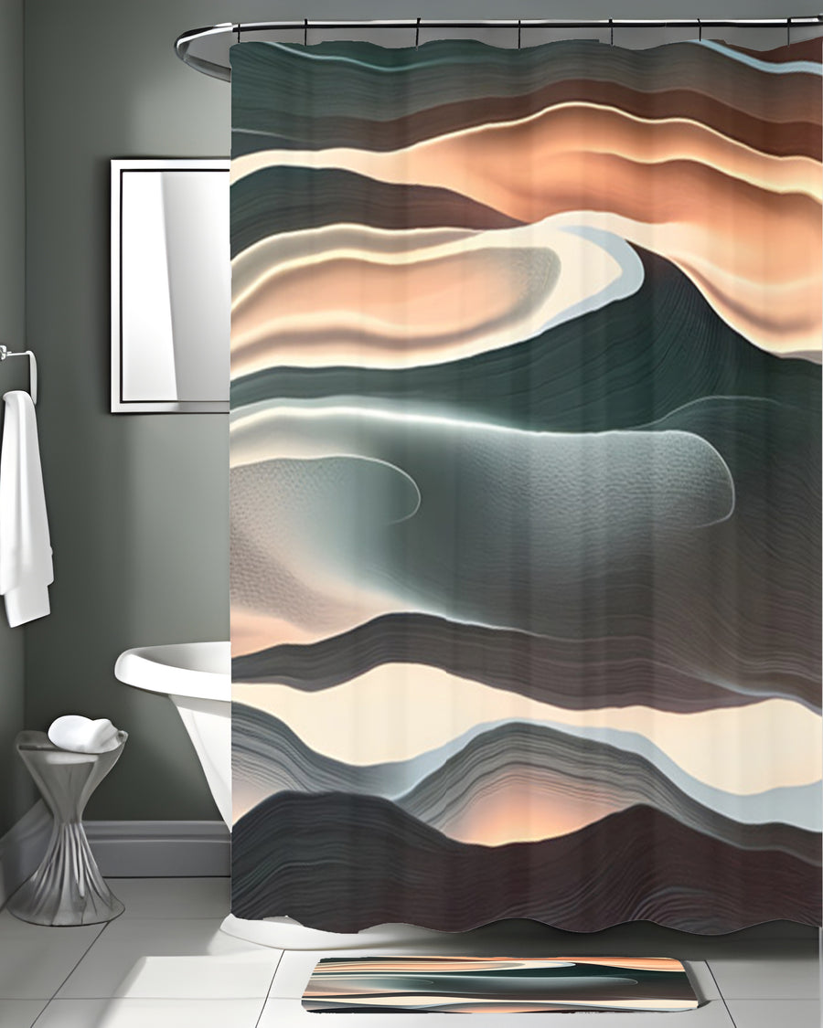 Beige and Teal Fluid Abstract Pattern Shower Curtain