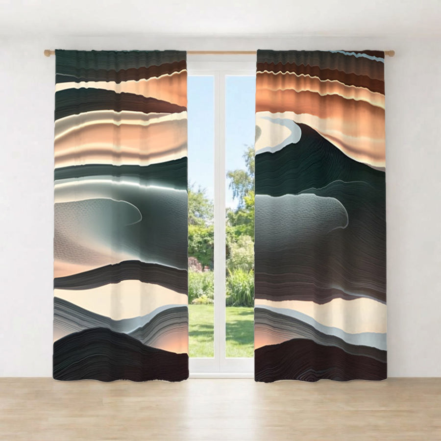 Beige and Teal Fluid Abstract Pattern Window Curtains