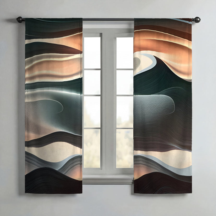 Beige and Teal Fluid Abstract Pattern Window Curtains