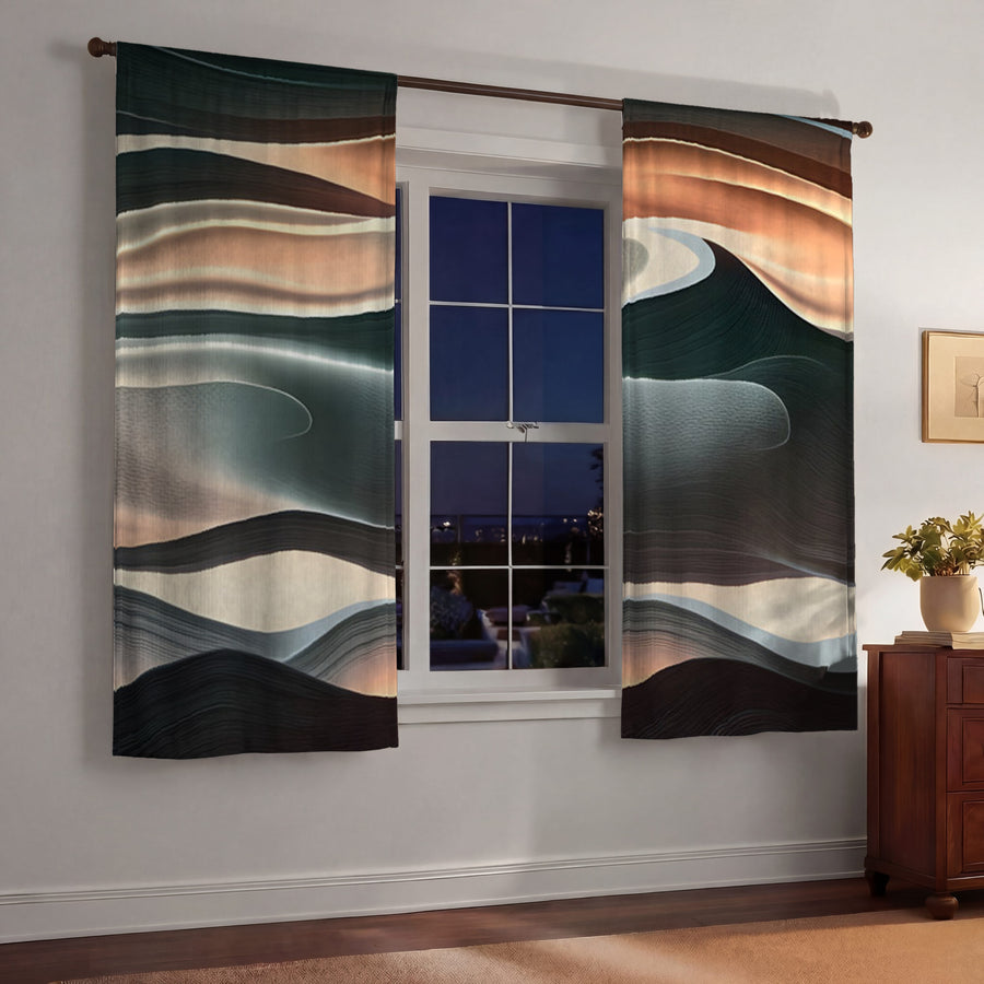 Beige and Teal Fluid Abstract Pattern Window Curtains