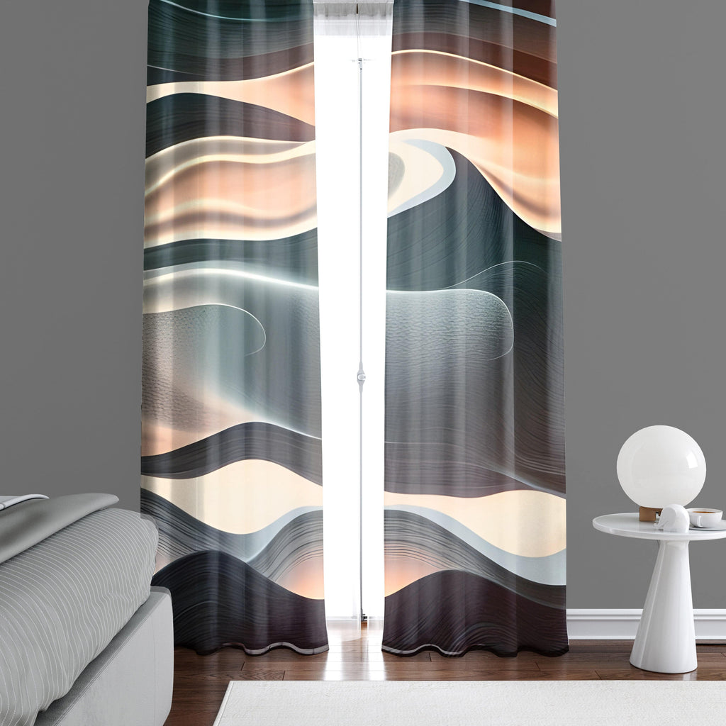 Abstract Sunset Window Curtains - Orange and Blue Dessert Dunes - Deja Blue Studios