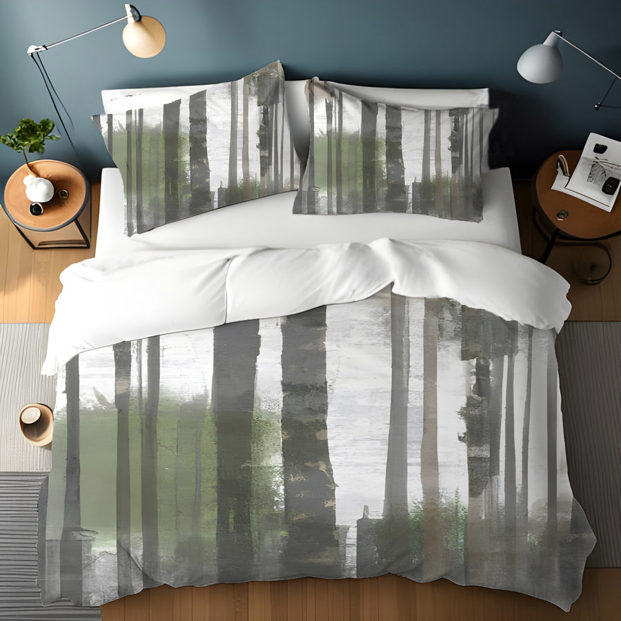 Gray Vertical Forest Blur Stripe Pattern Duvet Cover