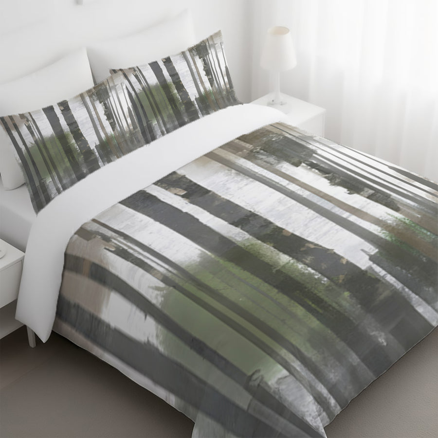 Gray Vertical Forest Blur Stripe Pattern Duvet Cover