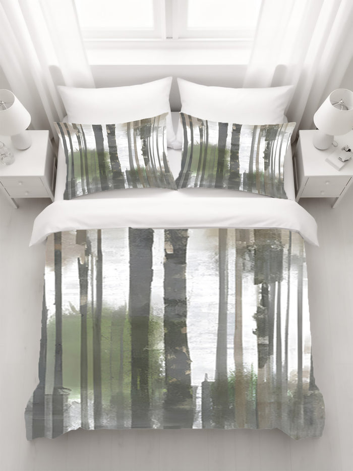 Gray Vertical Forest Blur Stripe Pattern Duvet Cover