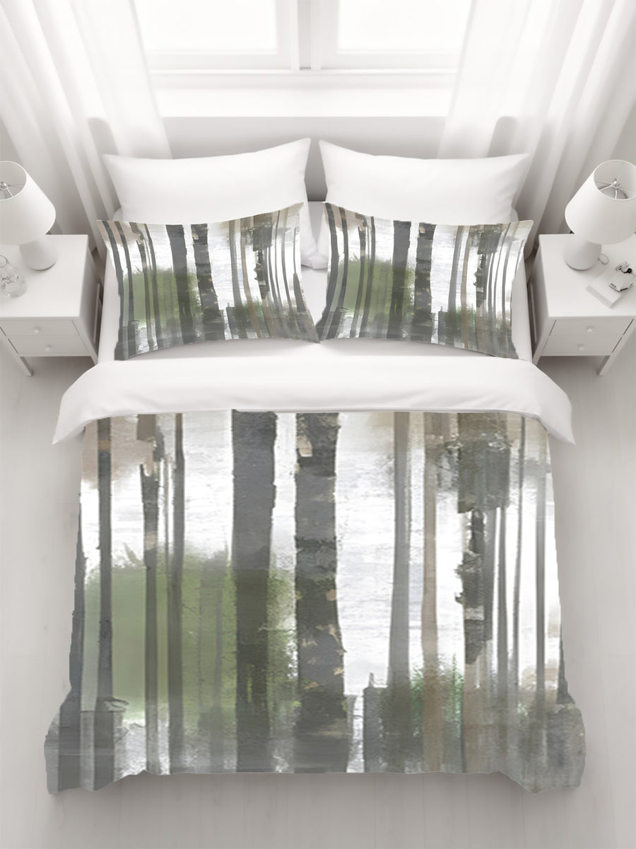 Gray Vertical Forest Blur Stripe Pattern Duvet Cover