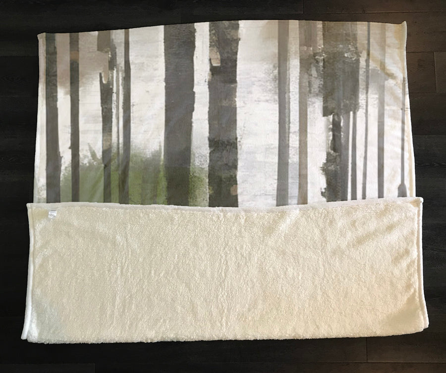 Gray Vertical Forest Blur Stripe Pattern Fleece Sherpa Blanket