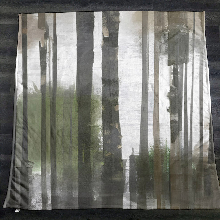 Gray Vertical Forest Blur Stripe Pattern Fleece Sherpa Blanket