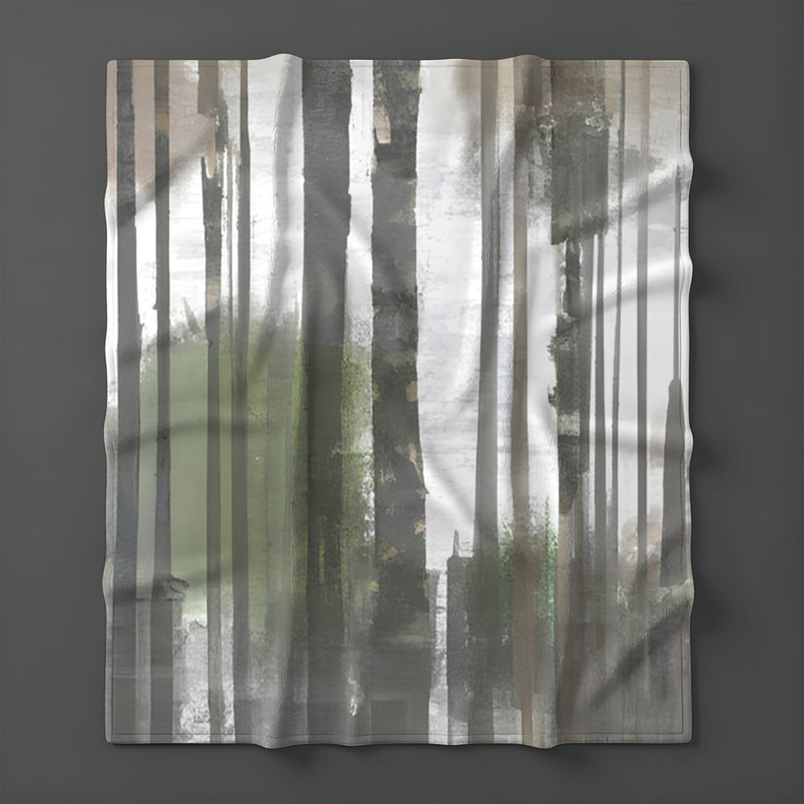 Gray Vertical Forest Blur Stripe Pattern Fleece Sherpa Blanket