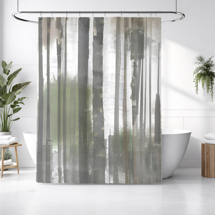 Gray Vertical Forest Blur Stripe Pattern Shower Curtain