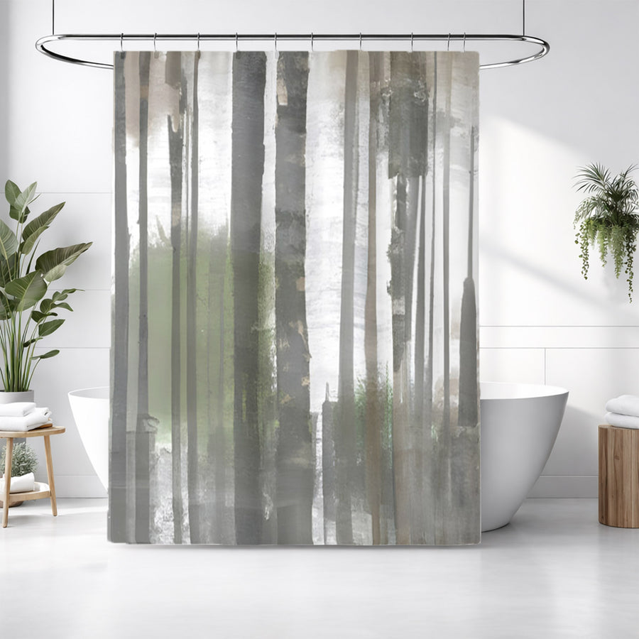 Gray Vertical Forest Blur Stripe Pattern Shower Curtain