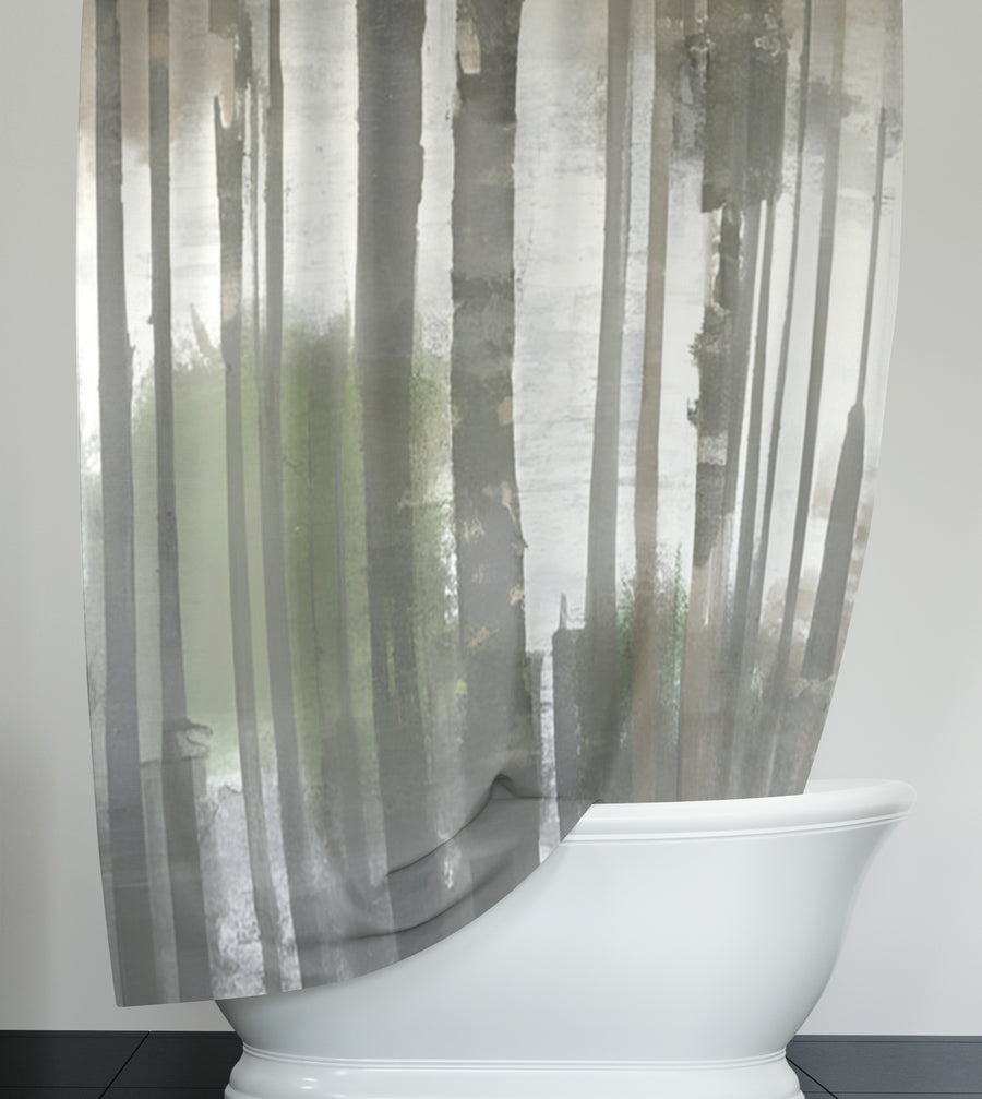 Gray Vertical Forest Blur Stripe Pattern Shower Curtain