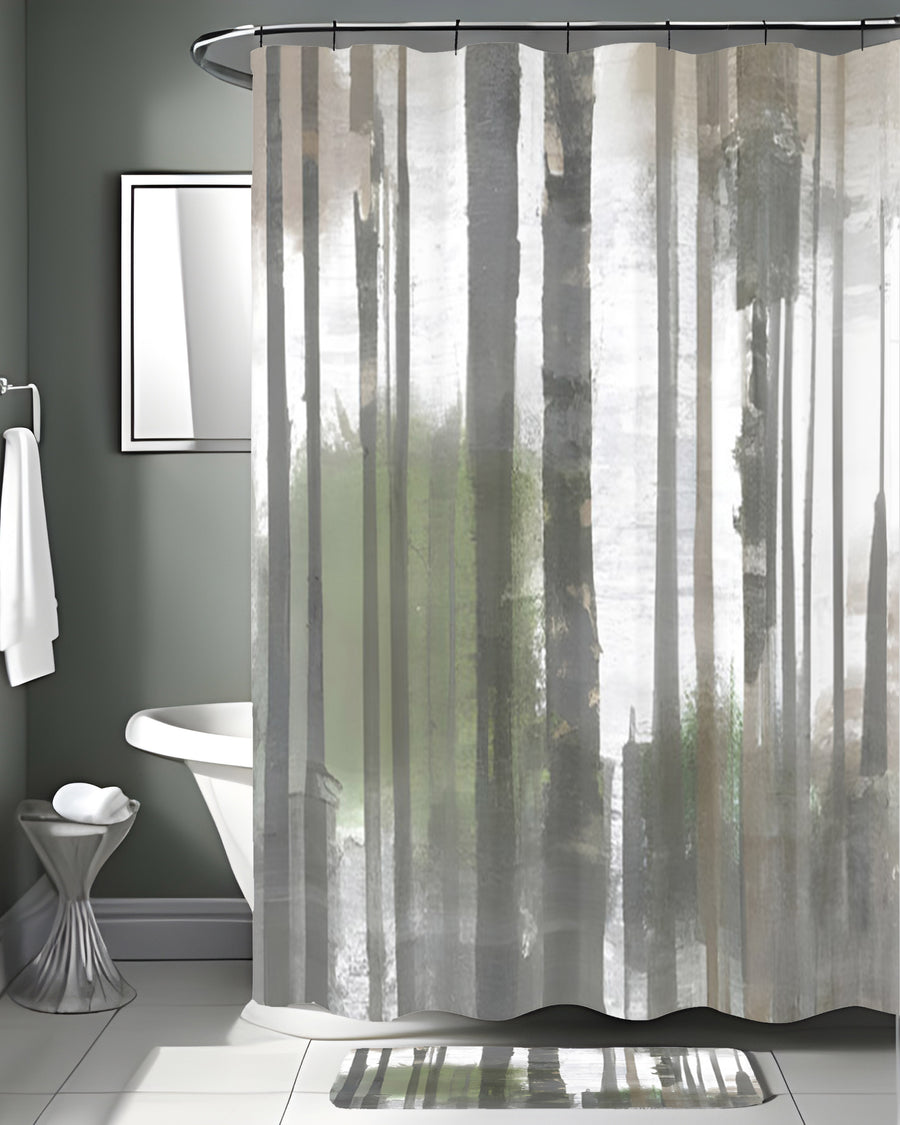 Gray Vertical Forest Blur Stripe Pattern Shower Curtain