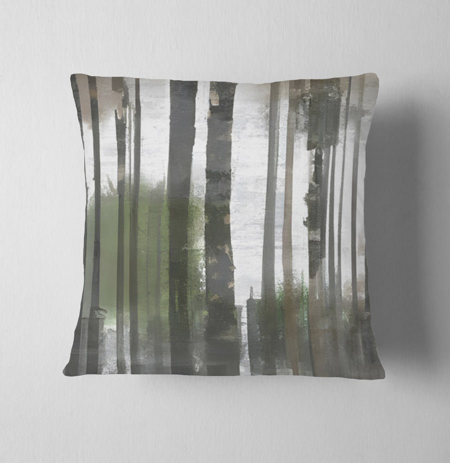Gray Vertical Forest Blur Stripe Pattern Throw Pillow Cover