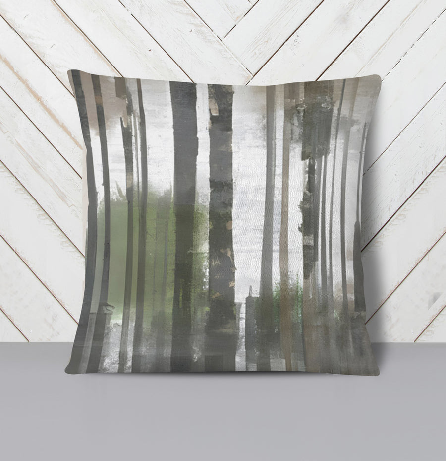 Gray Vertical Forest Blur Stripe Pattern Throw Pillow Cover